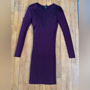 Express Long Sleeve Ribbed Maroon & Black Mini Sweater Dress - Size L